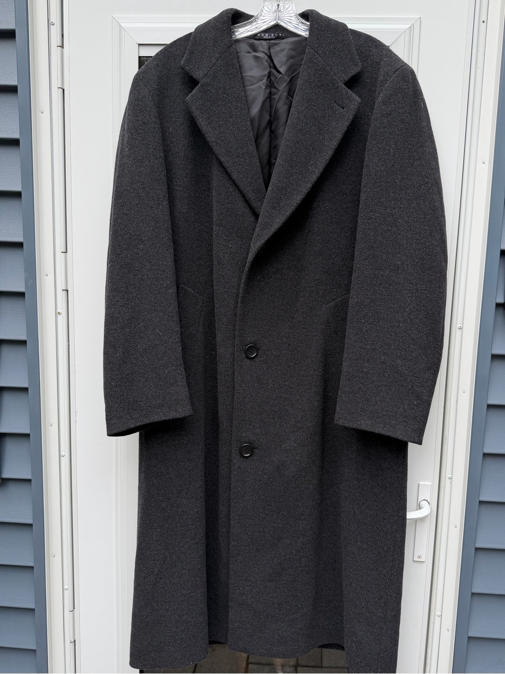 Vintage Hugo Boss Dark Charcoal 100% Wool Pea Coat 40L
